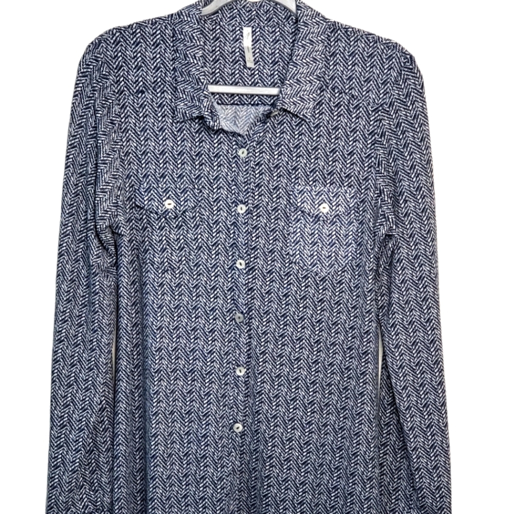 Buttoned down blue and white dress shirt.